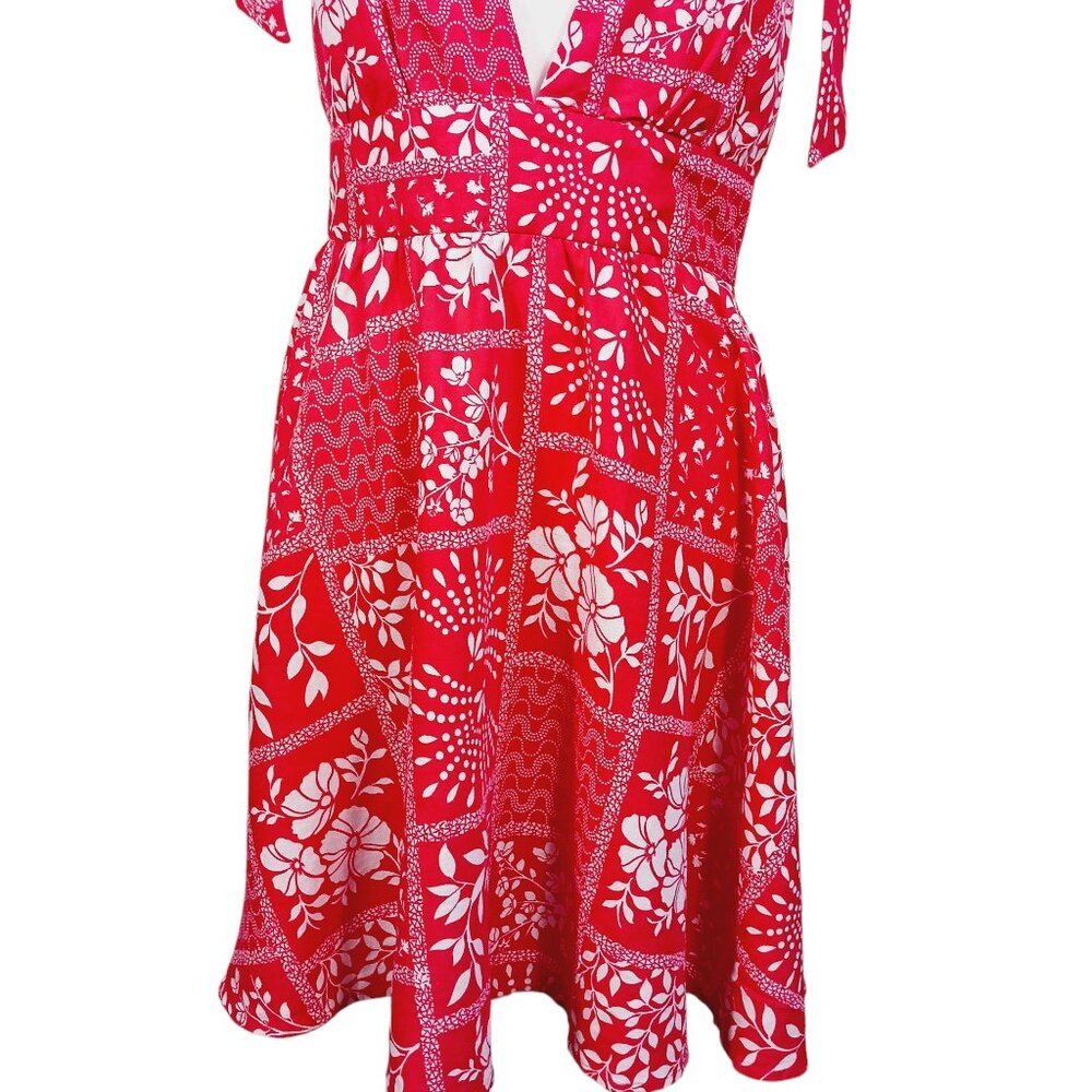 House of Harlow 1960, Small, Mini Sundress, Red/White, Tie Shoulders, Linen Blen - Picture 6 of 16